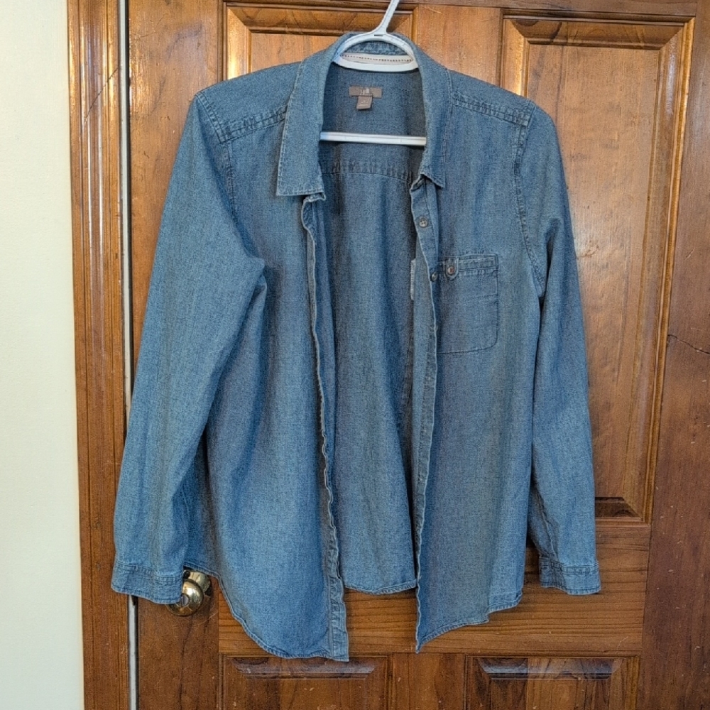 J. Jill 100% Cotton Denim Shirt Sz Large